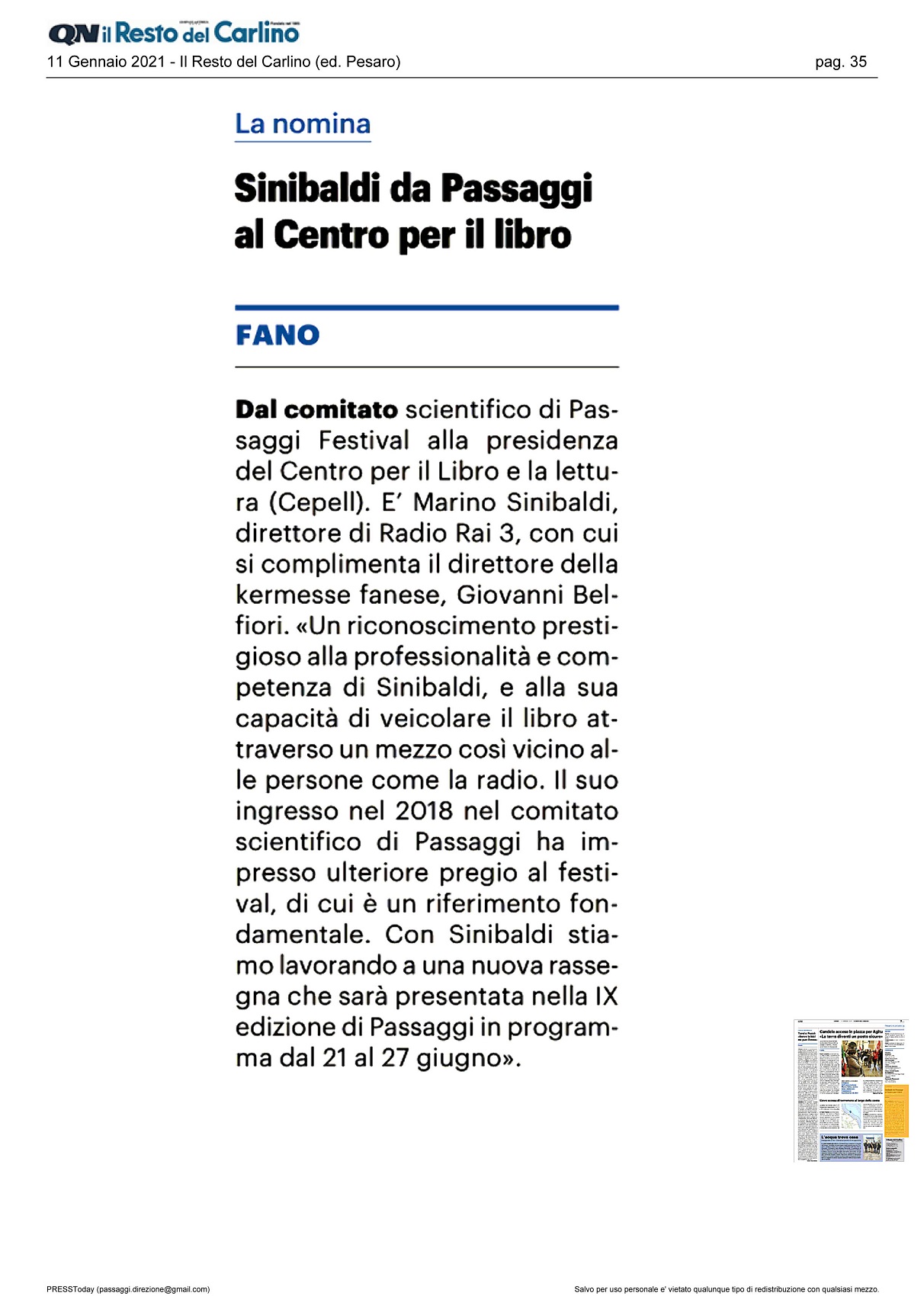 il_Resto_del_carlino_sinibaldi_da_passaggi_al_centro_per_il_libro