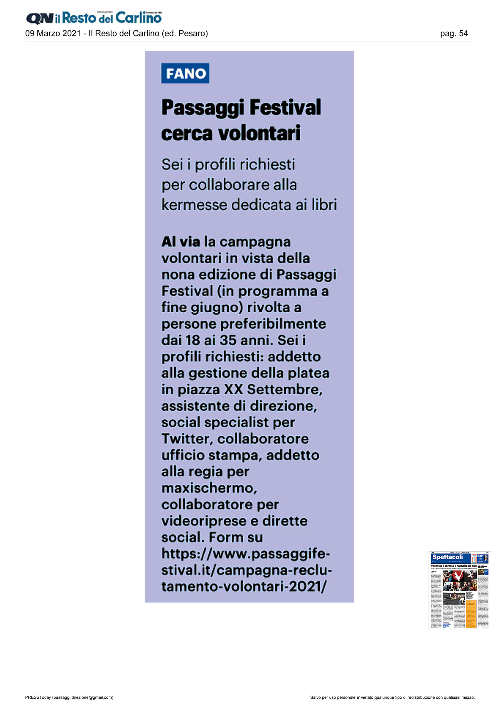 Il_Resto_del_Carlino_passaggi_festival_cerca_volontari